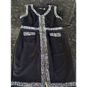 Karl Lagerfeld Dress with Tweed Trim and Gold Zip. Size 8.